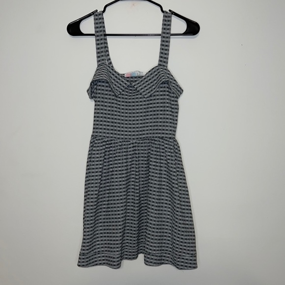 Free People Beach Peter Pan Gingham Checkered Grey Skater Dress - Picture 3 of 9